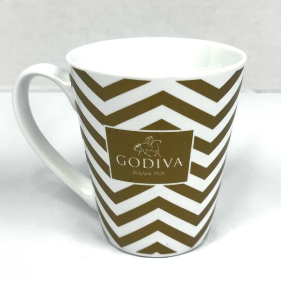 Godiva Belgium 1926 Gold & White Chevron Coffee/Tea Mug - Picture 2 of 6